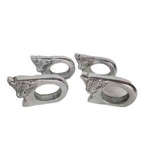 Vintage silver heavy pewter steer bull napkin rings